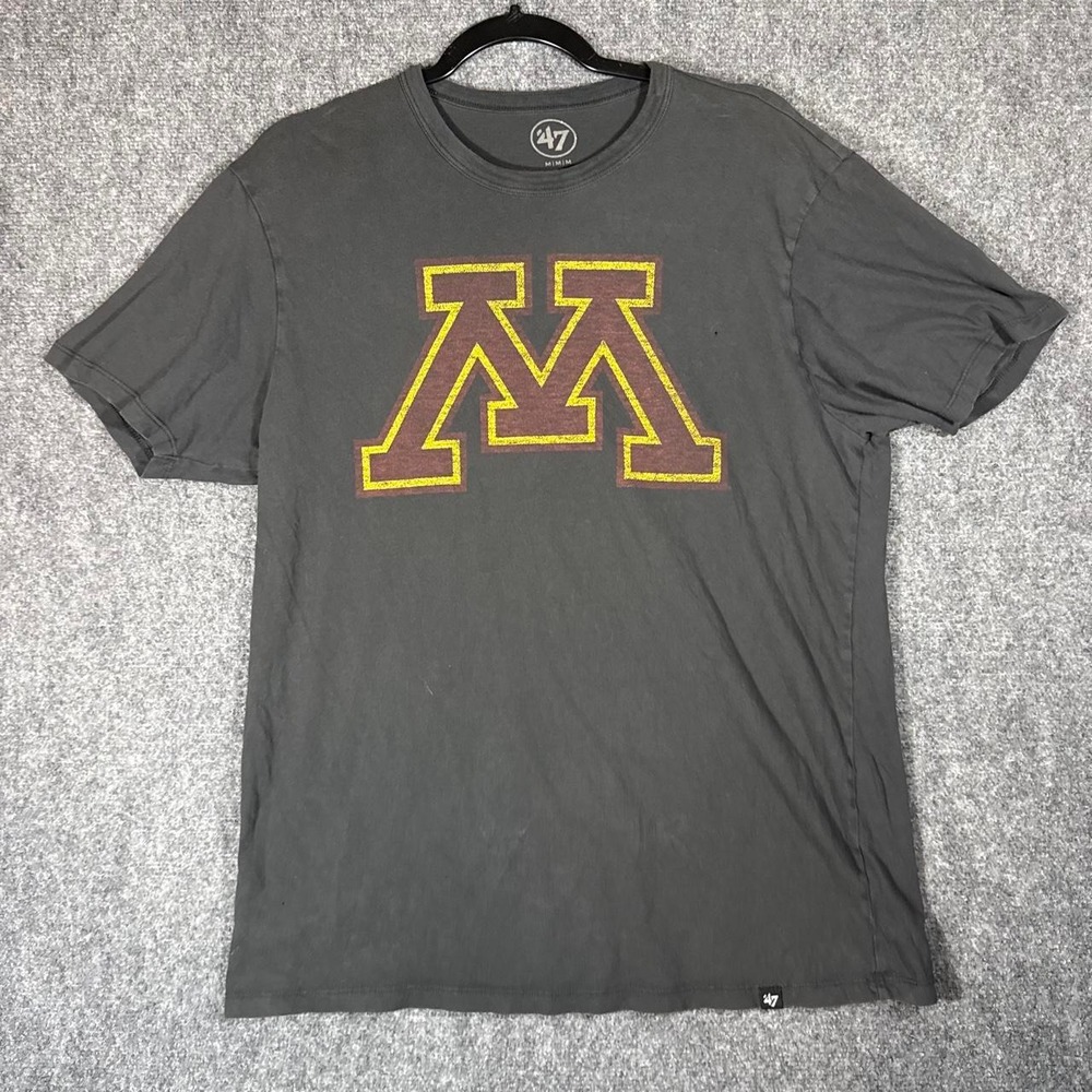 47 Brand Minnesota Gophers T-Shirt Mens Medium Grey Maroon Yellow Logo Tee
